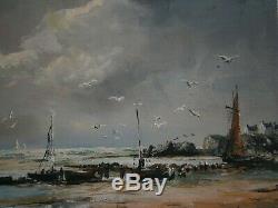 Huile Sur Panneau Peinture Marine Ancien Decor Bretagne Ocean Port Peche