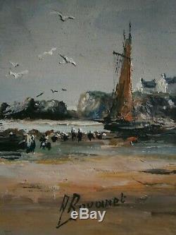 Huile Sur Panneau Peinture Marine Ancien Decor Bretagne Ocean Port Peche