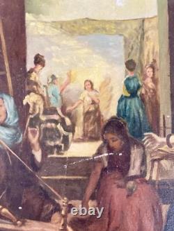 Huile Sur Toile Ancienne D'après Le Tableau De Diego Velasquez Les Fileuses