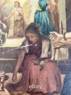 Huile Sur Toile Ancienne D'après Le Tableau De Diego Velasquez Les Fileuses