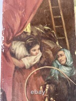 Huile Sur Toile Ancienne D'après Le Tableau De Diego Velasquez Les Fileuses