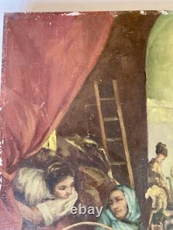 Huile Sur Toile Ancienne D'après Le Tableau De Diego Velasquez Les Fileuses