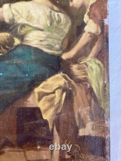 Huile Sur Toile Ancienne D'après Le Tableau De Diego Velasquez Les Fileuses