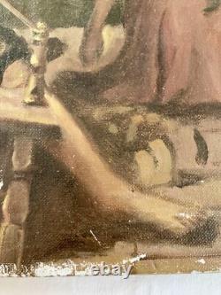 Huile Sur Toile Ancienne D'après Le Tableau De Diego Velasquez Les Fileuses