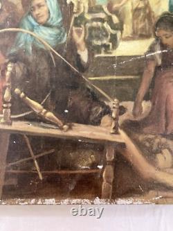 Huile Sur Toile Ancienne D'après Le Tableau De Diego Velasquez Les Fileuses