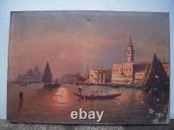 Huile Sur Toile Ancienne Vue De Venise Signee Manago