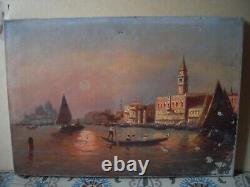 Huile Sur Toile Ancienne Vue De Venise Signee Manago