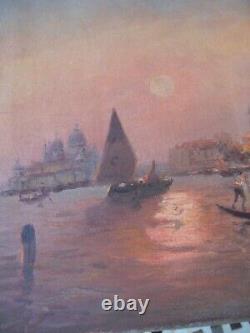 Huile Sur Toile Ancienne Vue De Venise Signee Manago