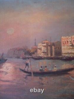 Huile Sur Toile Ancienne Vue De Venise Signee Manago