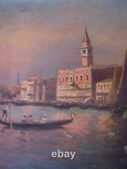 Huile Sur Toile Ancienne Vue De Venise Signee Manago