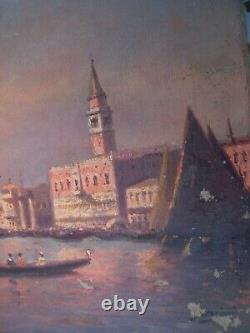 Huile Sur Toile Ancienne Vue De Venise Signee Manago