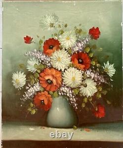 Huile Sur Toile Superbe Bouquet De Fleurs 50x61 Ancien signé Coplan