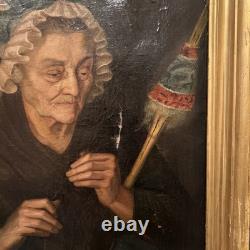 Huile Sur Toile XIX Ème s, Portrait De Vieille Femme Ancien