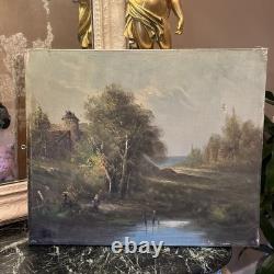 Huile Sur Tollé Ancienne Signée Représentant Un Paysage Champêtre