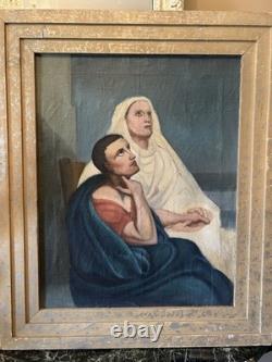 Huile Sur toile Ancienne Représentant Une Scène Religieuse, XIXe