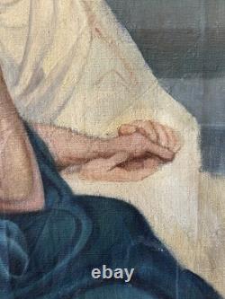 Huile Sur toile Ancienne Représentant Une Scène Religieuse, XIXe