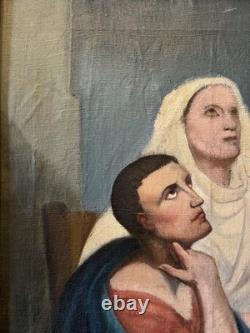 Huile Sur toile Ancienne Représentant Une Scène Religieuse, XIXe