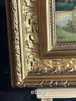 Huile XIXe école Barbizon sous bois pont cadre bois doré ancien