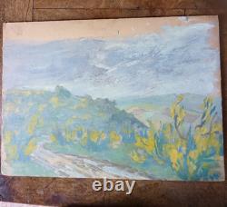 Huile ancienne paysage animé jardin signé H Bodin-Avon Bénézit
