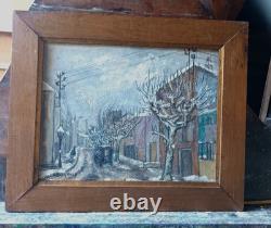 Huile ancienne paysage rue enneigée signé (H Bodin Avon- Bénézit)