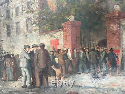 Huile sur Panneau Tableau Ancien Signé XXe 1936 Front Populaire