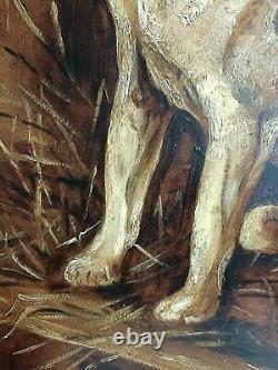 Huile sur carton Chien de chasse au repos, tableau ancien, peinture