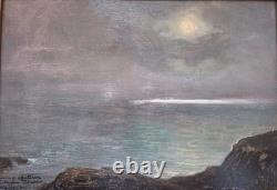 Huile sur carton paysage marin Belle île côte sauvage signé HSC tableau ancien