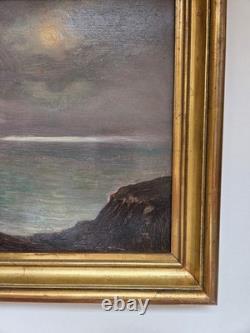Huile sur carton paysage marin Belle île côte sauvage signé HSC tableau ancien