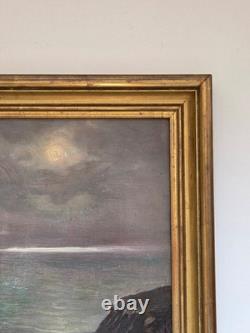 Huile sur carton paysage marin Belle île côte sauvage signé HSC tableau ancien