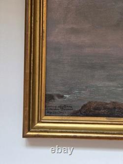 Huile sur carton paysage marin Belle île côte sauvage signé HSC tableau ancien