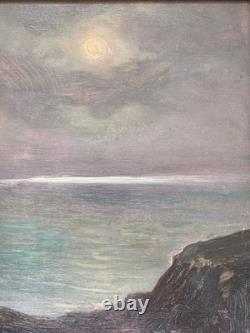 Huile sur carton paysage marin Belle île côte sauvage signé HSC tableau ancien