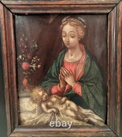 Huile sur cuivre Flandres fin 16e Vierge à l'Enfant tableaux ancien et rare