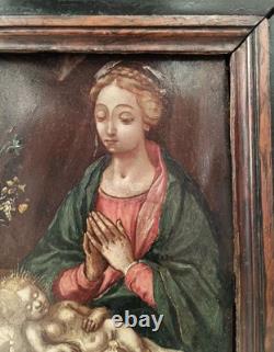Huile sur cuivre Flandres fin 16e Vierge à l'Enfant tableaux ancien et rare