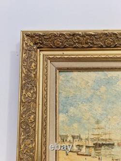 Huile sur panneau 3F paysage marin voiliers au mouillage tableau ancien marine