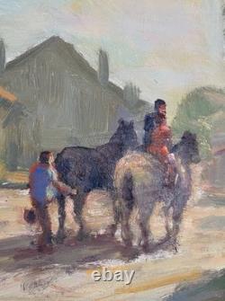 Huile sur panneau Primitif BONO signé Soir à Bernex Suisse ancien tableau
