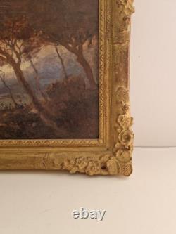 Huile sur toile 1906 paysage animé tableau ancien signé HST XIX tableau ancien