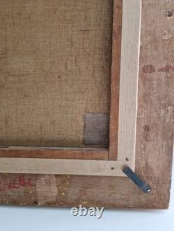 Huile sur toile 1906 paysage animé tableau ancien signé HST XIX tableau ancien