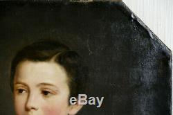 Huile sur toile, Jules Gardot (1840-1900) Jeune Garçon au livre portrait ancien
