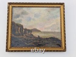 Huile sur toile XIXème Tableau ancien 8F paysage marin signé encadré marine