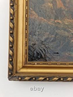 Huile sur toile XIXème Tableau ancien 8F paysage marin signé encadré marine