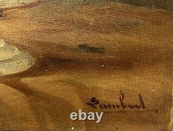 Huile sur toile ancienne 27x41 signée Lambert bouquet fleurs vers 1920-1940