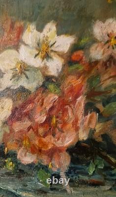 Huile sur toile ancienne Bouquet de fleurs attribué à Edmond Staiger XIXe