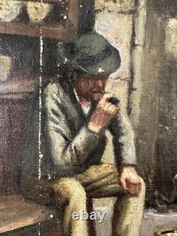 Huile sur toile ancienne École Bretonne XXe Finistère Côtes d'Armor Bretagne