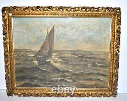Huile sur toile ancienne MARINE Voilier et bateau à vapeur 19e siècle
