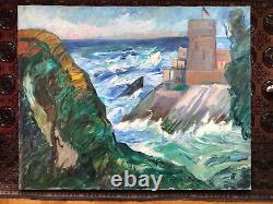 Huile sur toile ancienne. Nandor Vagh-Weinmann. Le fort de Socoa