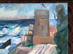 Huile sur toile ancienne. Nandor Vagh-Weinmann. Le fort de Socoa