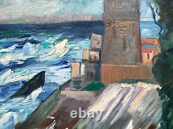 Huile sur toile ancienne. Nandor Vagh-Weinmann. Le fort de Socoa