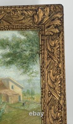 Huile sur toile marouflée signée E L'Huillier paysage Suisse Lancy cadre ancien