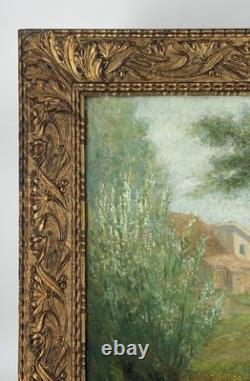 Huile sur toile marouflée signée E L'Huillier paysage Suisse Lancy cadre ancien