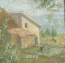 Huile sur toile marouflée signée E L'Huillier paysage Suisse Lancy cadre ancien
